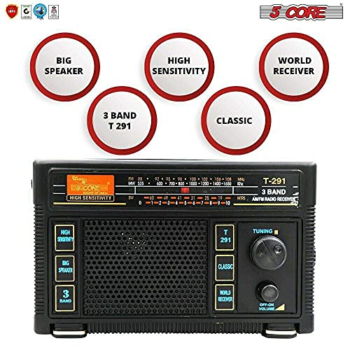 5 Core Portable Radio AM/FM Classic Vintage Battery Operated Radio Retro Transistor Best Reception Antenna Sound 3 Band Indoor and Outdoor Radio T-291