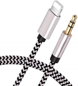 [apple mfi certified] car aux cord for iphone, [3.3ft/1.0m] lightning to 3.5mm nylon braided stereo audio cable compatible with iphone 12/11/xs/xr/x 8 7, ipad to speaker/home stereo/headphone (sliver)