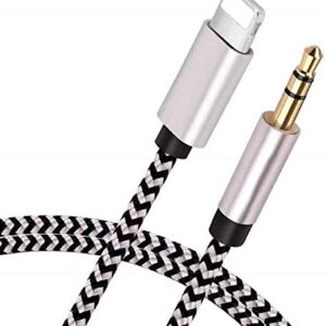 [Apple MFi Certified] Car AUX Cord for iPhone, [3.3FT/1.0M] Lightning to 3.5mm Nylon Braided Stereo Audio Cable Compatible with iPhone 12/11/XS/XR/X 8 7, iPad to Speaker/Home Stereo/Headphone (Sliver)
