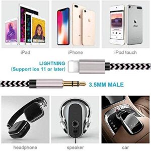 [Apple MFi Certified] Car AUX Cord for iPhone, [3.3FT/1.0M] Lightning to 3.5mm Nylon Braided Stereo Audio Cable Compatible with iPhone 12/11/XS/XR/X 8 7, iPad to Speaker/Home Stereo/Headphone (Sliver)