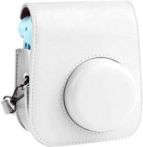 protective & portable case compatible with fujifilm for instax mini 12/11 instant camera with accessories pocket and adjustable strap. (ice white)