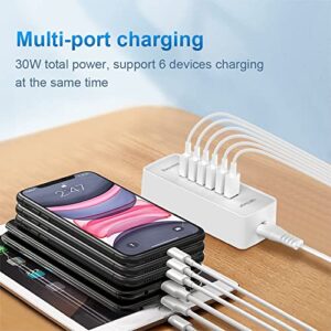 USB Charger 6 Ports USB Wall Charger USB Charging Station for Multiple Devices Desktop Power Hub Smart Plug Dock Charger Block for iPhone Xs/X iPad Pro/Air Galaxy S9/S8 LG Laptop Smartphones