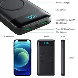 Wireless Portable Charger 30,800mAh 15W Wireless Charging 25W PD QC4.0 Fast Charging Smart LED Display USB-C Power Bank, 4 Output & 2 Input External Battery Pack Compatible with iPhone, Samsung etc