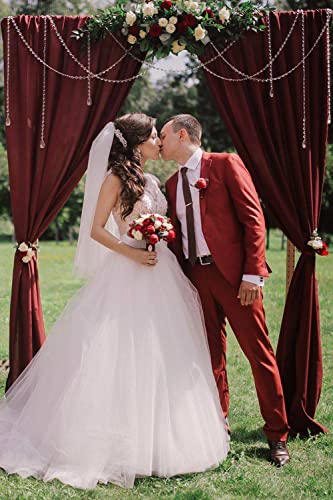 Burgundy Backdrop Curtains Photo Booth Background 2 Panels 5ft x 10ft Polyester Fabric Drapes for Wedding Party Anniversary Ceremony Decorations