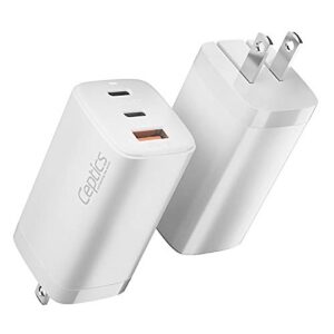 Ceptics USB C Wall Charger, 65W Ultra Compact with Quick Charge 3.0 PD Power Delivery - GAN TECH - Small USB + Dual USB-C - 3 Ports Total - Powerful - Fast QC & PD - White (NAN-65W)