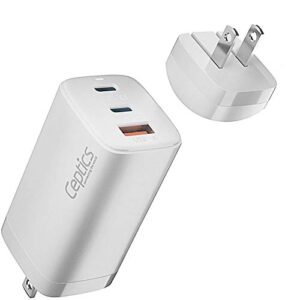 ceptics usb c wall charger, 65w ultra compact with quick charge 3.0 pd power delivery – gan tech – small usb + dual usb-c – 3 ports total – powerful – fast qc & pd – white (nan-65w)