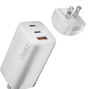 Ceptics USB C Wall Charger, 65W Ultra Compact with Quick Charge 3.0 PD Power Delivery - GAN TECH - Small USB + Dual USB-C - 3 Ports Total - Powerful - Fast QC & PD - White (NAN-65W)