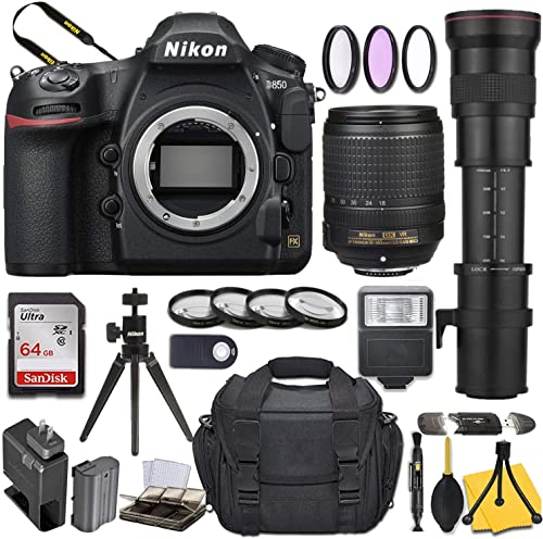 Nikon Intl. D850 DSLR Camera with AF-S DX NIKKOR 18-140mm f/3.5-5.6G ED VR + 420-800mm Telephoto Zoom Lens and Basic Travel Kit (Renewed)