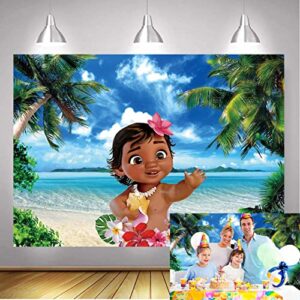 baby moana backdrop green coco tree leaves blue ocean photo background moana themed photography backdrop7x5ft (7x5ft)