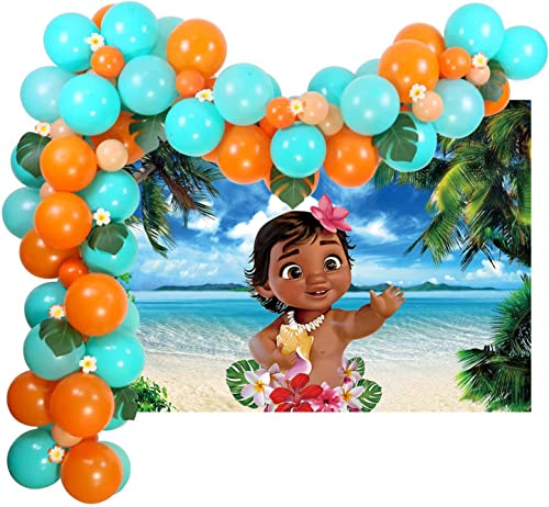 Baby Moana Backdrop Green Coco Tree Leaves Blue Ocean Photo Background Moana Themed Photography Backdrop7x5FT (7x5FT)