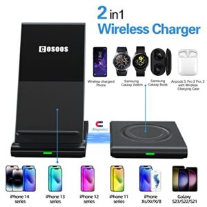 Dual Wireless Charger,COSOOS Wireless Charging Stand for iPhone 14 Pro Max/14 Pro/14/13/12/11/Xs/X, Airpods 3/Pro,Samsung Galaxy S21/S20/S10,Samsung Watch,Galaxy Buds (with Fast Adapter)