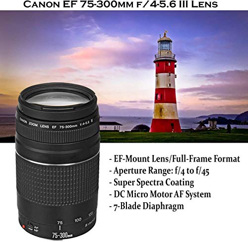 Canon EOS Rebel T7 DSLR Camera with 18-55mm is II Lens & Canon EF 75-300mm f/4-5.6 III Lens Bundle + 500mm Preset Lens + 32GB Memory + Filters + Professional Bundle (Renewed)