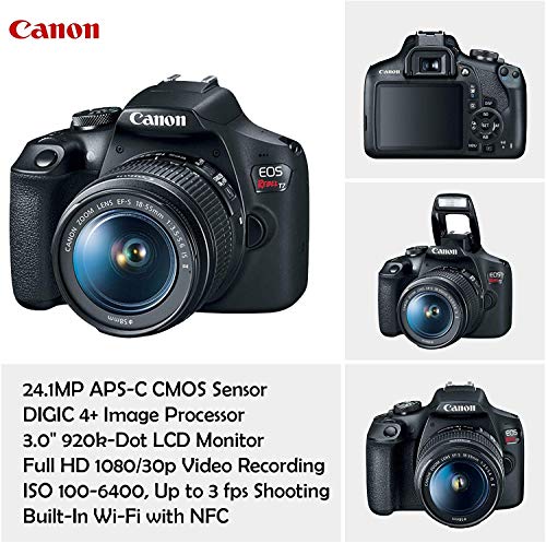 Canon EOS Rebel T7 DSLR Camera with 18-55mm is II Lens & Canon EF 75-300mm f/4-5.6 III Lens Bundle + 500mm Preset Lens + 32GB Memory + Filters + Professional Bundle (Renewed)