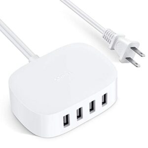 usb charger station, bull usb charging station with 4 port, desktop usb charging station for multiple devices with auto-detecting usb ports (ul listed, 6ft extension cord, white)