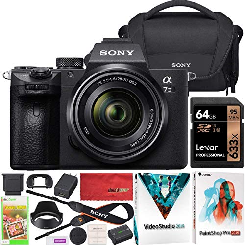 Sony ILCE-7M3KB a7III Full Frame Mirrorless Camera with Lens Kit SEL2870 FE 28-70mm F3.5-5.6 OSS Bundle Including Sony LCSU21 Carrying Case + 64GB Memory Card + Deco Gear Accessories