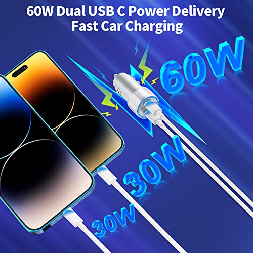 [Apple MFi Certified] iPhone Fast Car Charger, GODMADES 60W Dual USB-C Power Car Charger + 20W PD USB-C Rapid Wall Charger Block + 2 X 6FT Type-C to Lightning Cord for iPhone 14/13/12/11/XS/XR/SE/iPad