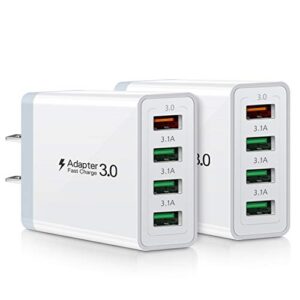 boxeroo fast charge 3.0 wall charger 2pack, 4-port usb plug block phone charging adapter compatible for galaxy s10+ s9+ note 10+ note 9+ note 8, g6 v30, htc 10, iphone 11 pro max xs max xr x 8 7 plus