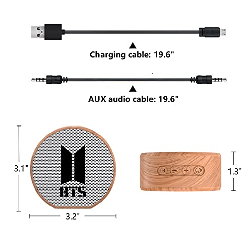 ZH&GE Kpop BTS Merchandise Portable Wood Bluetooth Speaker for Army Gifts, White, 3.2x3.1x1.3 inches