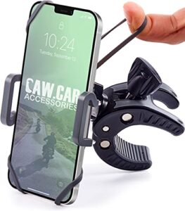 bike & motorcycle phone mount – for iphone 14 (13, xr, se, max/plus), galaxy s22 or any cell phone – universal atv, mountain & road bicycle handlebar holder. +100 to safeness & comfort