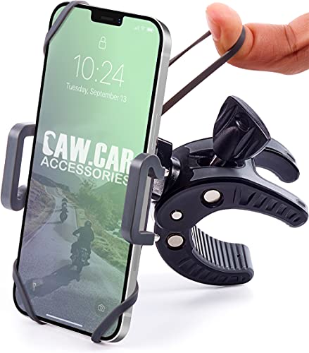 Bike & Motorcycle Phone Mount - For iPhone 14 (13, Xr, SE, Max/Plus), Galaxy S22 or any Cell Phone - Universal ATV, Mountain & Road Bicycle Handlebar Holder. +100 to Safeness & Comfort