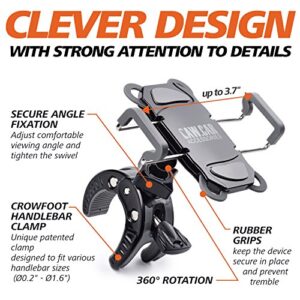 Bike & Motorcycle Phone Mount - For iPhone 14 (13, Xr, SE, Max/Plus), Galaxy S22 or any Cell Phone - Universal ATV, Mountain & Road Bicycle Handlebar Holder. +100 to Safeness & Comfort