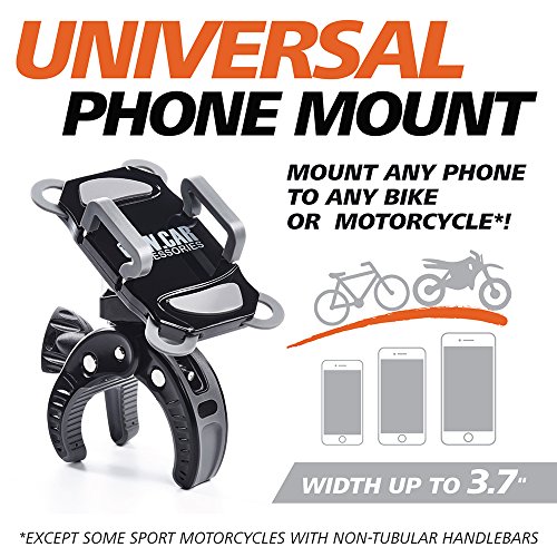 Bike & Motorcycle Phone Mount - For iPhone 14 (13, Xr, SE, Max/Plus), Galaxy S22 or any Cell Phone - Universal ATV, Mountain & Road Bicycle Handlebar Holder. +100 to Safeness & Comfort