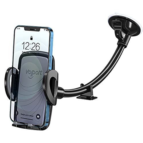 Windshield Car Phone Mount, Gooseneck Cell Phone Holder Car Window, Universal 360 Degree Rotation Long Arm Windscreen Suction Cup Cradle Flexible with Anti-Shake Stablier for iPhone, Samsung Galaxy