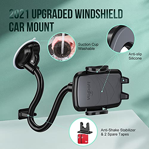 Windshield Car Phone Mount, Gooseneck Cell Phone Holder Car Window, Universal 360 Degree Rotation Long Arm Windscreen Suction Cup Cradle Flexible with Anti-Shake Stablier for iPhone, Samsung Galaxy