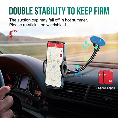 Windshield Car Phone Mount, Gooseneck Cell Phone Holder Car Window, Universal 360 Degree Rotation Long Arm Windscreen Suction Cup Cradle Flexible with Anti-Shake Stablier for iPhone, Samsung Galaxy