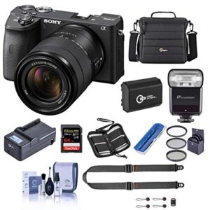 sony alpha a6600 mirrorless digital camera with 18-135mm lens – bundle with camera case, 64gb sdxc memory card, spare battery, zoom-mini ttl r2 flash, compact charger, peak slidelite strap, and more