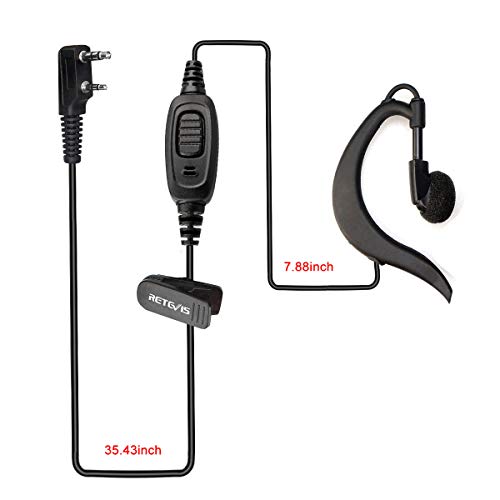 Retevis RT21 Two Way Radio Earpiece with Mic, Big PTT, Compatible RT22 RT21 H-777 RT68 RT22S H-777S RT19 pxton Walkie Talkie, G-Type Soft Earhook Walkie Talkie Earpiece 2 Pin(5 Pack)