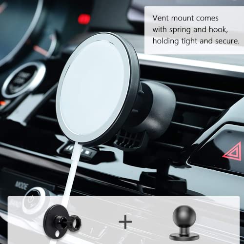 Kuaguozhe Adhesive Car Mount Compatible with Mag Safe Charger - Use Together as Magnetic Phone Car Holder, Car Mount on Vent Dashboard, Compatible with iPhone 14 13 12 Pro Max Plus Mini