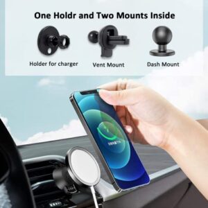 Kuaguozhe Adhesive Car Mount Compatible with Mag Safe Charger - Use Together as Magnetic Phone Car Holder, Car Mount on Vent Dashboard, Compatible with iPhone 14 13 12 Pro Max Plus Mini