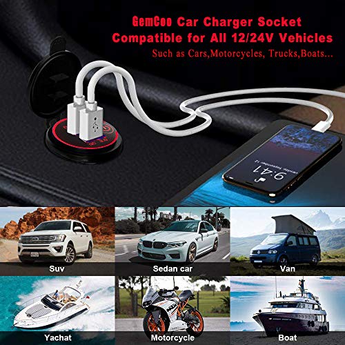 Quick Charge 3.0 Dual USB Car Charger Socket with Touch Switch 12V/24V 36W QC3.0 Dual USB Fast Charger Socket Power Outlet for Marine, Boat, Motorcycle, Truck, Golf Cart(Red)