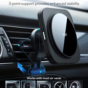 ESR Magnetic Wireless Car Mount Charger (HaloLock), Compatible with MagSafe Car Charger, Air Vent Car Phone Holder for iPhone 14/13/12 Series, Car Accessories, Fast Charging, Strong Magnets, Black