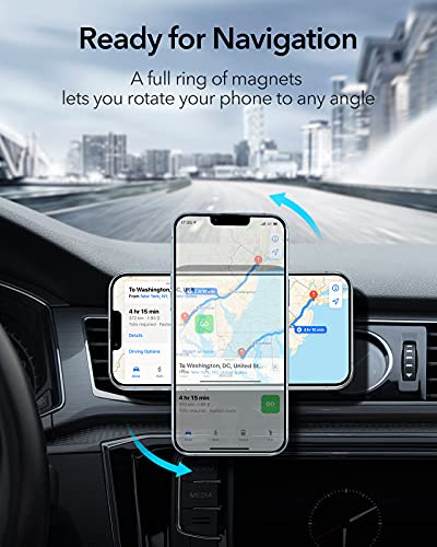 ESR Magnetic Wireless Car Mount Charger (HaloLock), Compatible with MagSafe Car Charger, Air Vent Car Phone Holder for iPhone 14/13/12 Series, Car Accessories, Fast Charging, Strong Magnets, Black