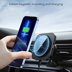 ESR Magnetic Wireless Car Mount Charger (HaloLock), Compatible with MagSafe Car Charger, Air Vent Car Phone Holder for iPhone 14/13/12 Series, Car Accessories, Fast Charging, Strong Magnets, Black