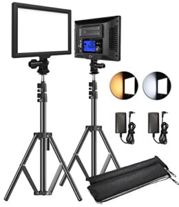 switti led video light lighting kit, dimmable bi-color panel light with stand for photography/live streaming/youtube/video conference|3200k-5600k, cri95+