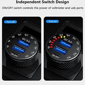 KEWIG Car Charger, 36W Fast Car Charger Adapter, Dual USB Car Charger Fast Charge with Colorful Voltmeter & ON/Off Switch