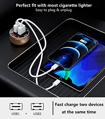 KEWIG Car Charger, 36W Fast Car Charger Adapter, Dual USB Car Charger Fast Charge with Colorful Voltmeter & ON/Off Switch