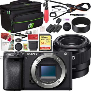 sony a6400 4k mirrorless camera body ilce-6400/b with fe 50mm f1.8 lens kit bundle with deco gear travel case 2x extra battery essential photography accessory set