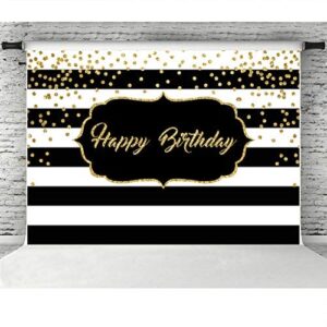Black and White Stripes Happy Birthday Backdrop Gold Shining Dots Birthday Party Photography Background for Adults Sweet Birthday Party Photo Banner Props 7x5ft