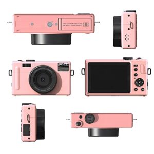 Mini Camera, Portable FHD 1080P 24MP Micro Single Camera, 16X Digital Zoom, 3in LCD Screen, Rechargeable Cmaera for Beginners, Children, Teenagers, Seniors, Friends(Pink)