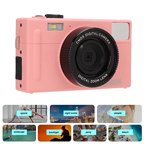 Mini Camera, Portable FHD 1080P 24MP Micro Single Camera, 16X Digital Zoom, 3in LCD Screen, Rechargeable Cmaera for Beginners, Children, Teenagers, Seniors, Friends(Pink)