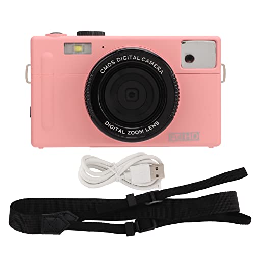 Mini Camera, Portable FHD 1080P 24MP Micro Single Camera, 16X Digital Zoom, 3in LCD Screen, Rechargeable Cmaera for Beginners, Children, Teenagers, Seniors, Friends(Pink)