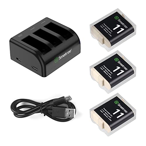 Smatree Batteries Compatible for GoPro Hero 11,Hero 10,Hero 9 Black, 3 Pack 1800mAh Replacement Batteries Fully Compatible with GoPro 11/10/ 9 Original Charger and Battery, USB Quick Charger.