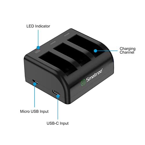 Smatree Batteries Compatible for GoPro Hero 11,Hero 10,Hero 9 Black, 3 Pack 1800mAh Replacement Batteries Fully Compatible with GoPro 11/10/ 9 Original Charger and Battery, USB Quick Charger.