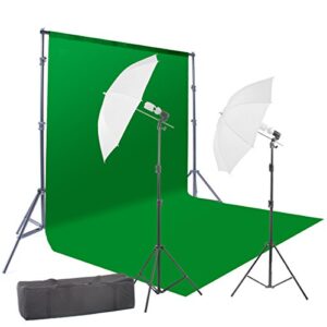 studiofx 400w chromakey green screen 6ft x 9ft backdrop photography video lighting kit – background support system included – by kaezi ch69g