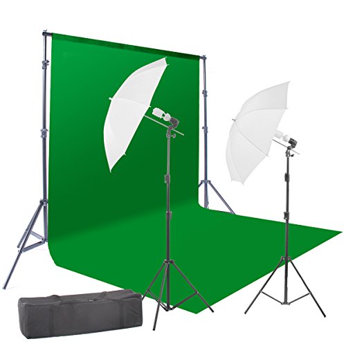 StudioFX 400W Chromakey Green Screen 6ft x 9ft Backdrop Photography Video Lighting Kit - Background Support System Included - by Kaezi CH69G