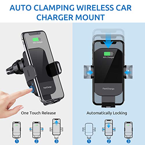 CHGeek Wireless Car Charger, 15W Fast Charging Auto Clamping Car Charger Phone Mount Phone Holder fit for iPhone 14 13 12 11 Pro Max Xs, Samsung Galaxy S23 Ultra S22 S21 S20, S10+ S9+ Note 9, etc